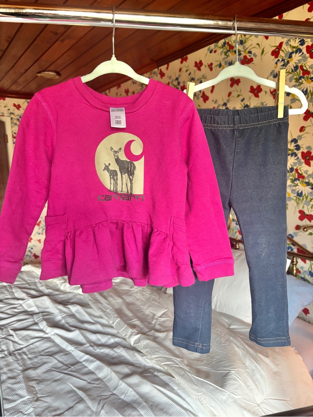carhartt 2t deer peplum top + little lass 24m jeggings outfit set pink woodland